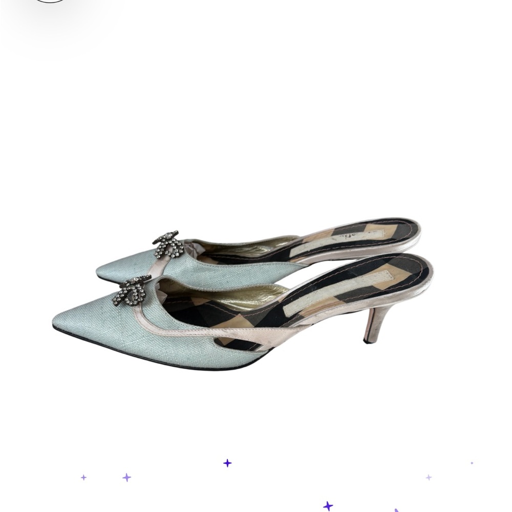 Christian Lacroix Mint Jeweled Bow Pointed Toe Mules Made in Italy 38.5 - Picture 4 of 6